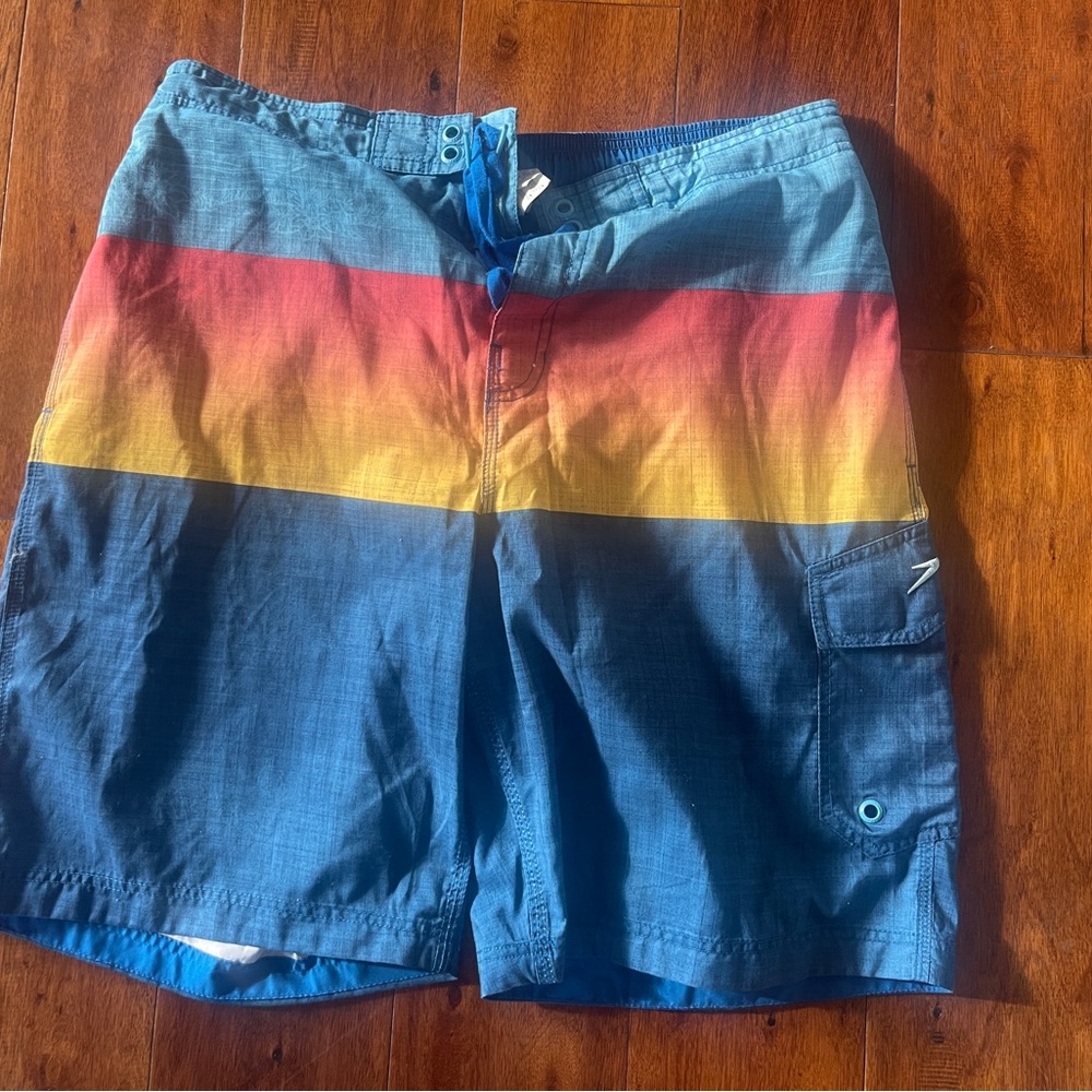 Speedo Blue and Red Swim Trunks Retro Style